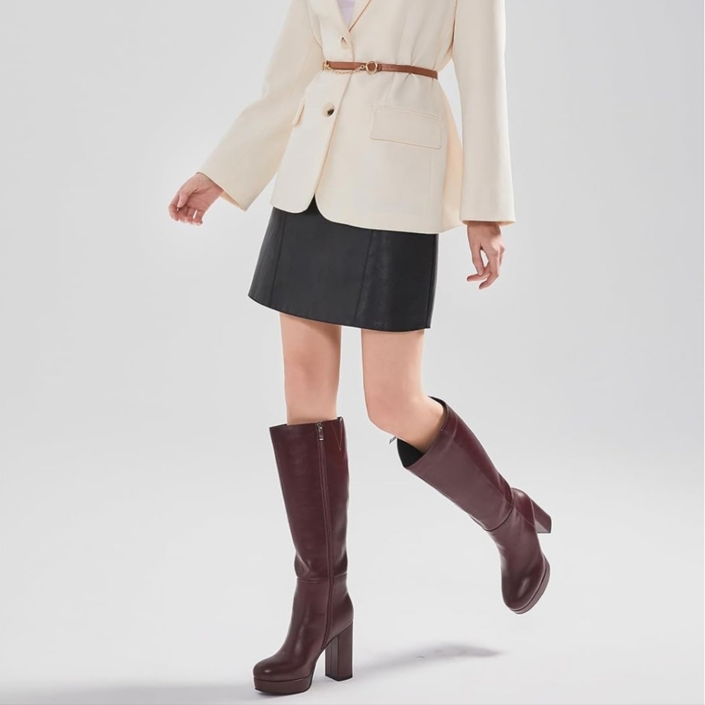 Tall Platform Knee-High Boots in Deep Burgundy NWT 8.5 - Picture 6 of 6